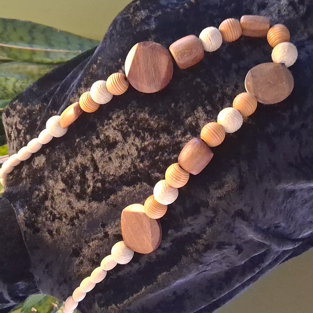 Chunky Wooden Beaded Necklace 32 In Long.
